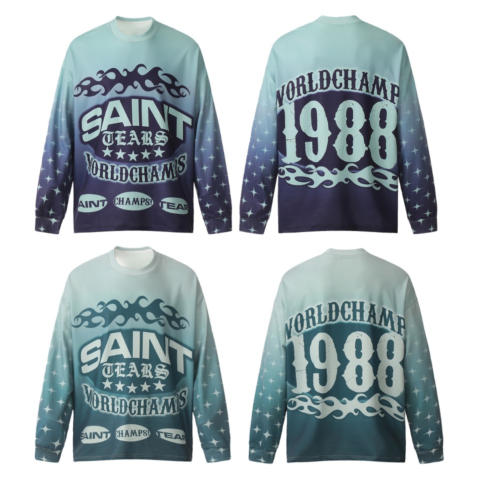 Vintage Winter T-Shirts: Saint Michael Long Sleeve Collection in Green and Blue
