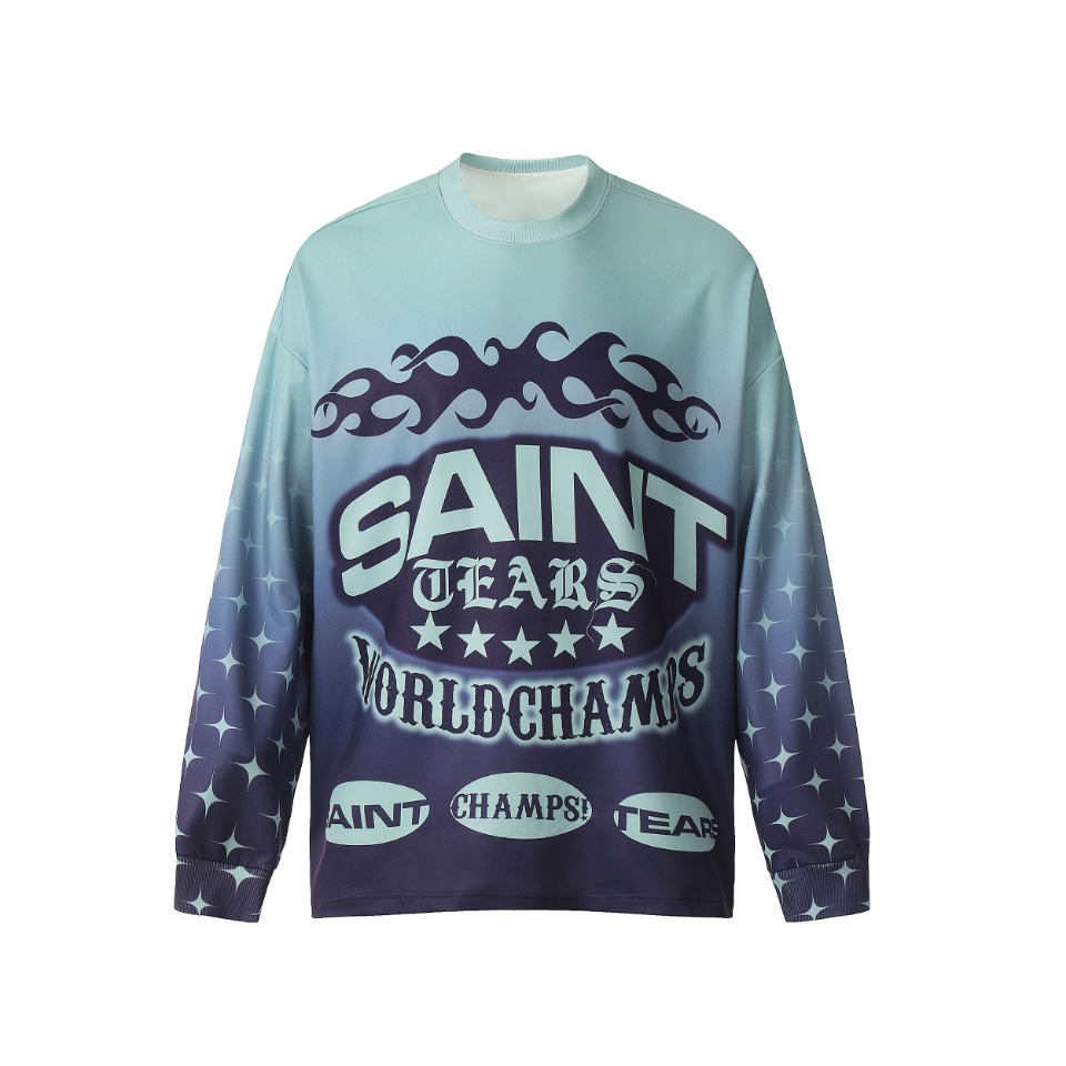 Vintage Winter T-Shirts: Saint Michael Long Sleeve Collection in Green and Blue - 图片 4