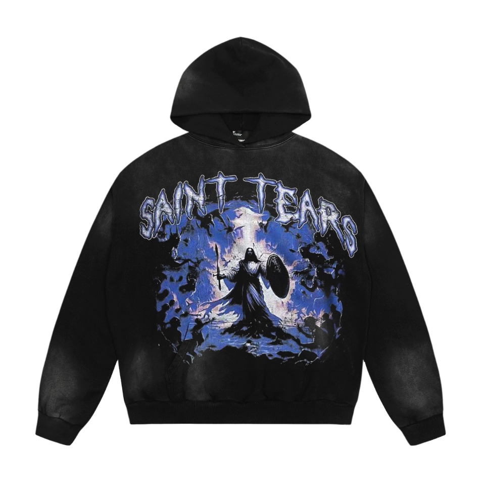 “Saint Michael Vintage Hoodie in Water Washing Black, Sizes M, L, XL”
