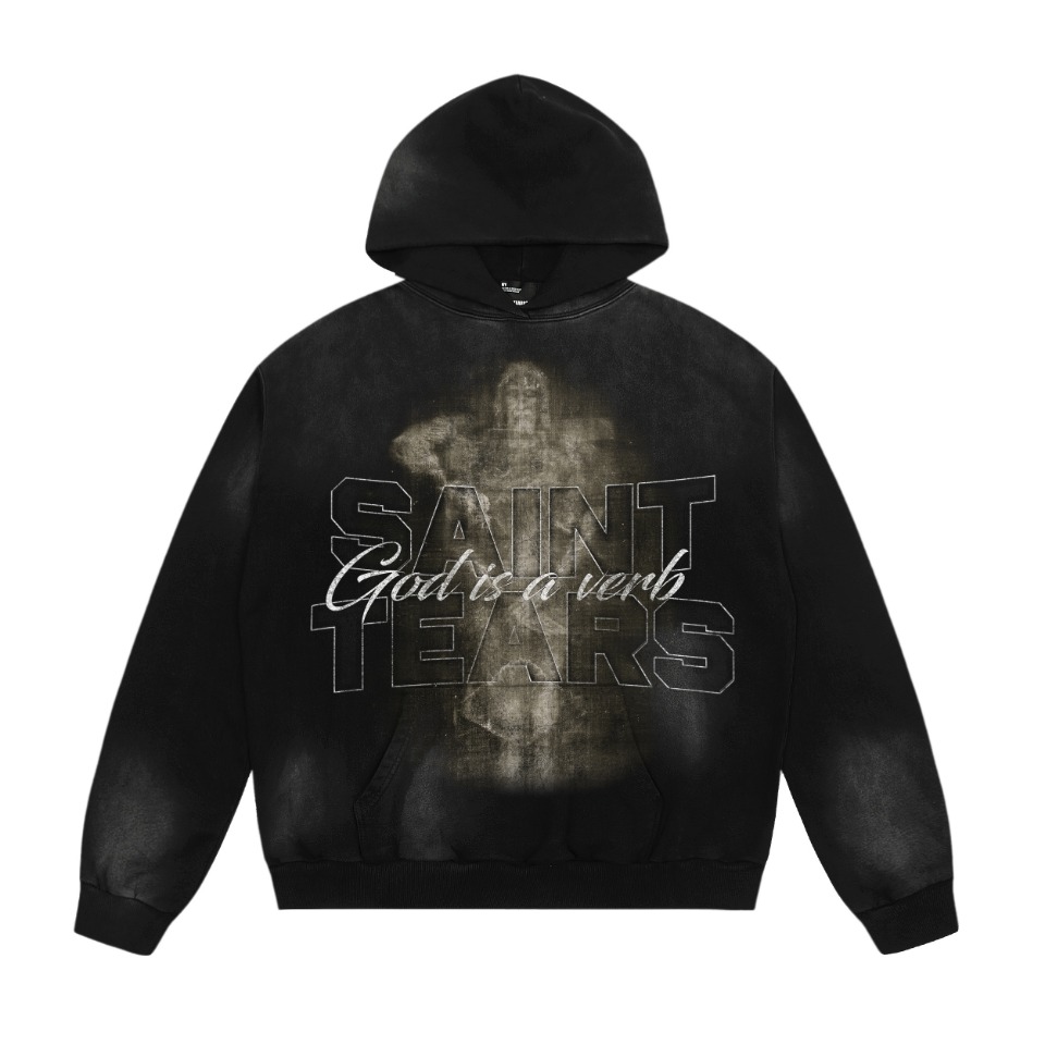 “Saint Michael Vintage Hoodie in Water Washing Black, Sizes M, L, XL”