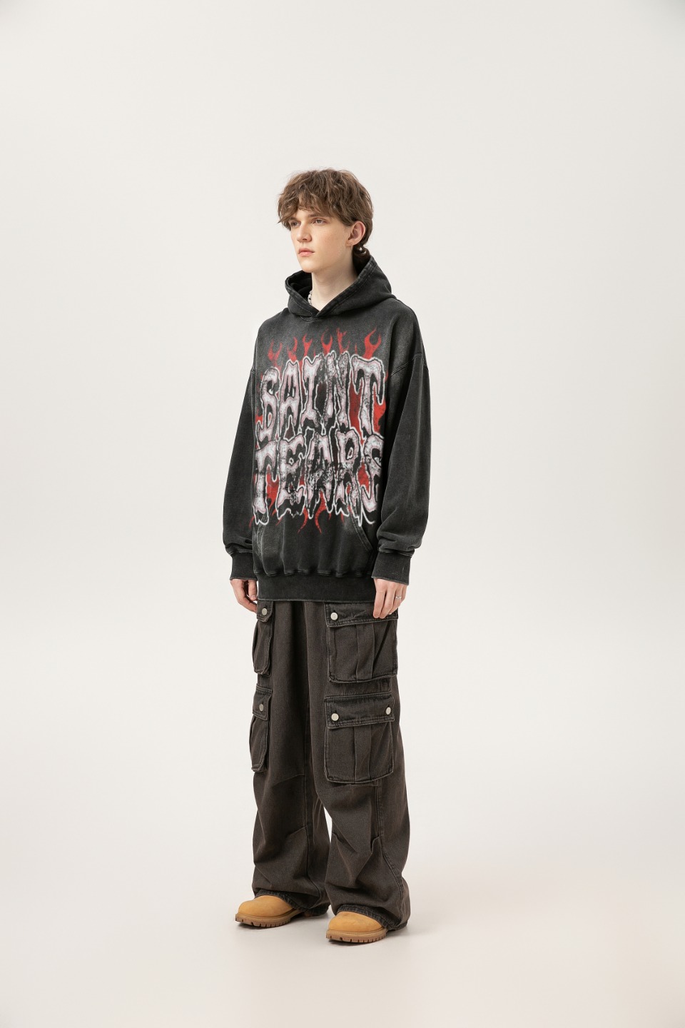 “Saint Michael Vintage Hoodie in Water Washing Black, Sizes M, L, XL” - 图片 4