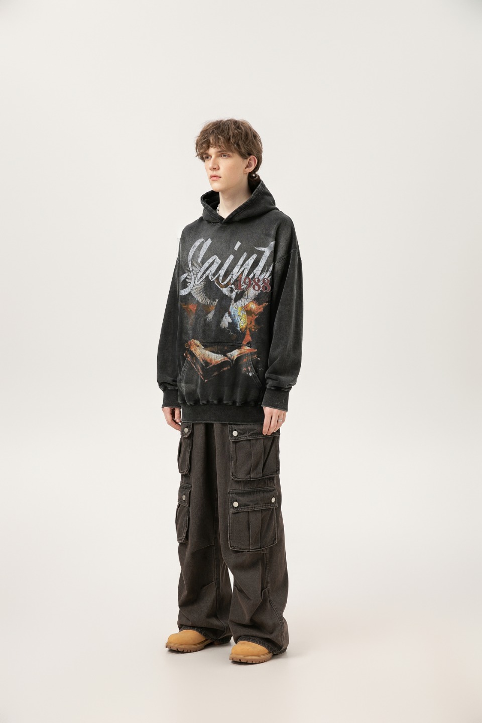 Saint Michael Recommends Washing Vintage Hoodie for Old Horse in Water Washing Black. - 图片 4