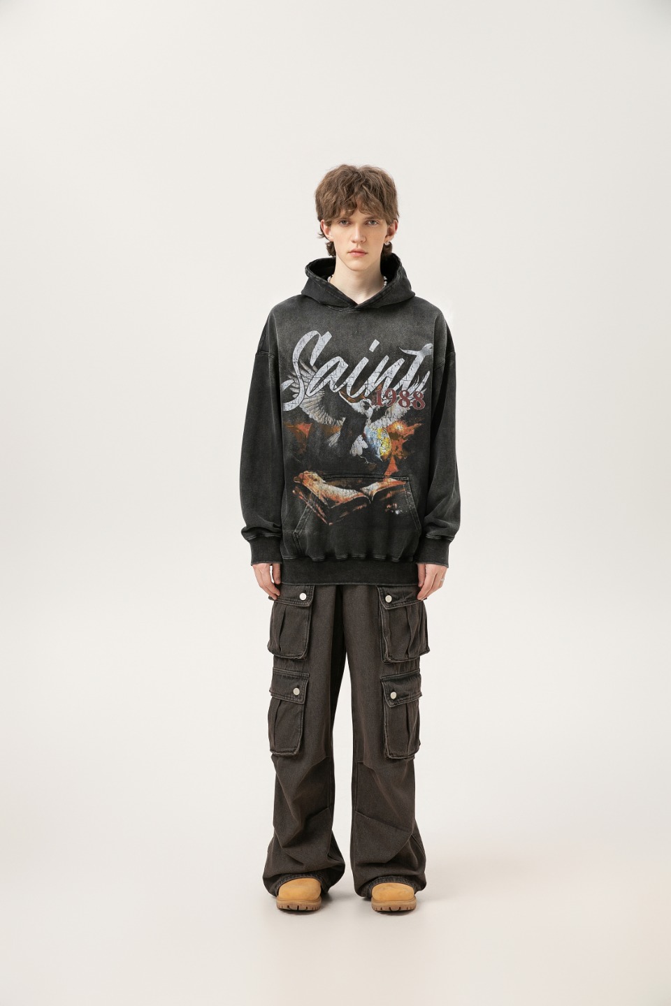 Saint Michael Recommends Washing Vintage Hoodie for Old Horse in Water Washing Black. - 图片 5