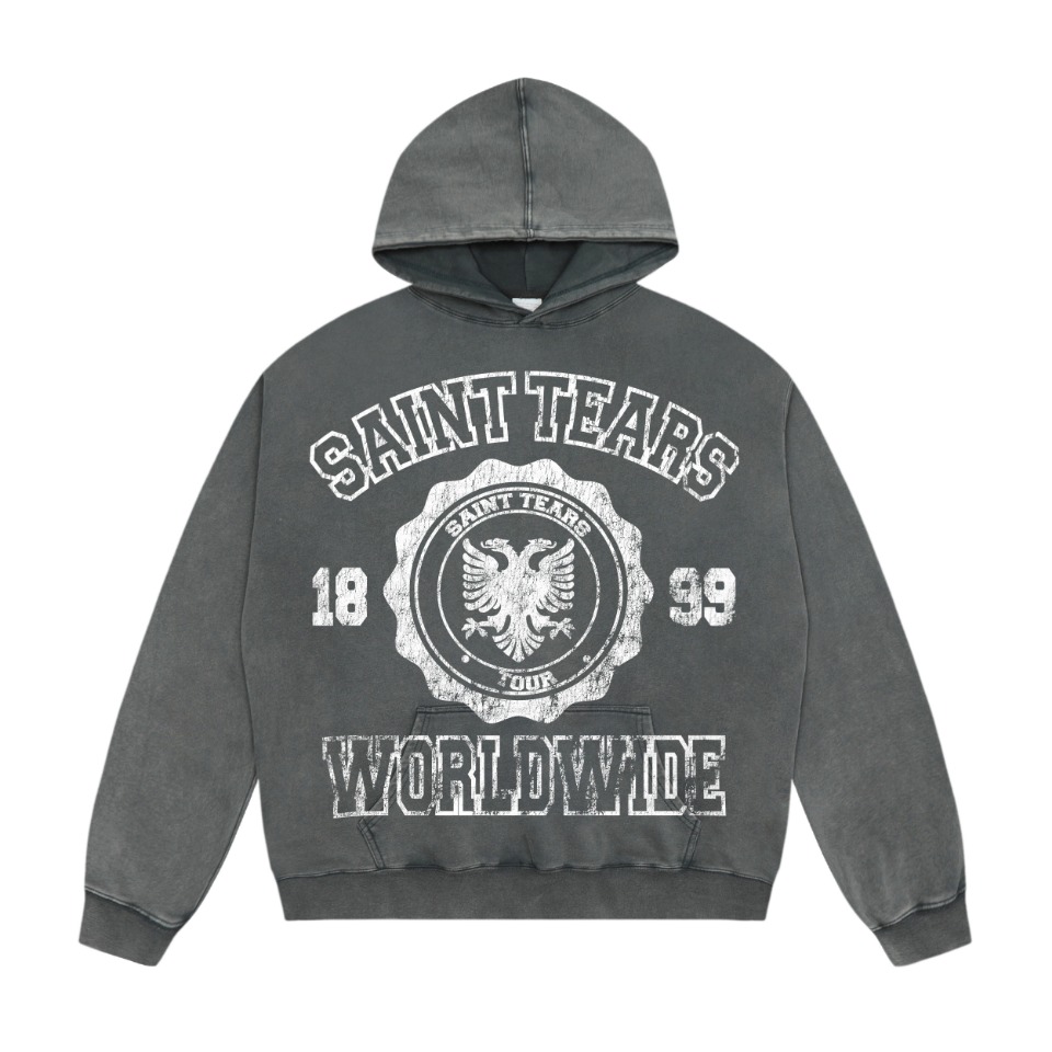“Saint Michael Vintage Hoodie in Water-Washed Blue and Ash, Sizes M-XL”