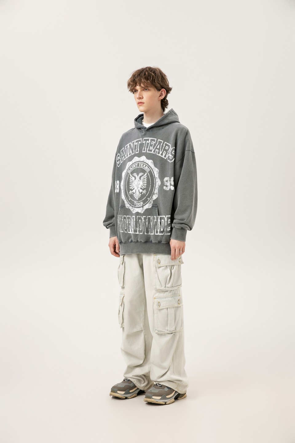 “Saint Michael Vintage Hoodie in Water-Washed Blue and Ash, Sizes M-XL” - 图片 5