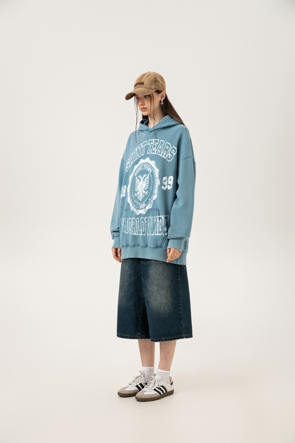 “Saint Michael Vintage Hoodie in Water-Washed Blue and Ash, Sizes M-XL” - 图片 9