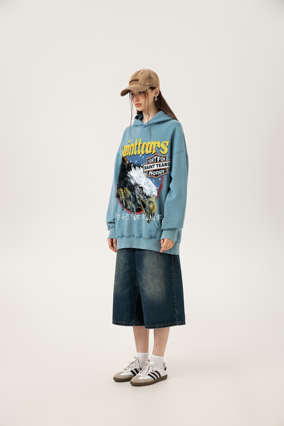 Vintage Water-Washing Hoodie in Saint Michael Style – SS WY7717, Blue/Black, M-XL Sizes - 图片 5
