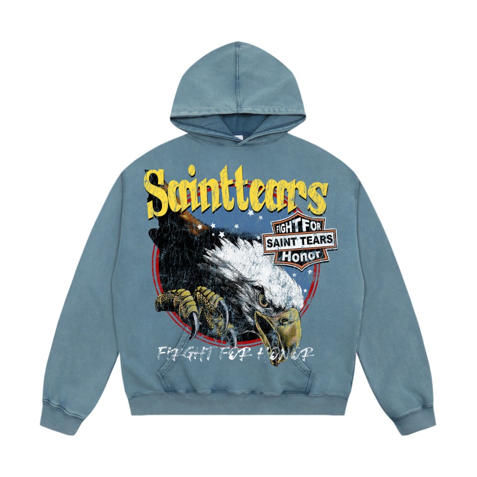 Vintage Water-Washing Hoodie in Saint Michael Style – SS WY7717, Blue/Black, M-XL Sizes - 图片 3