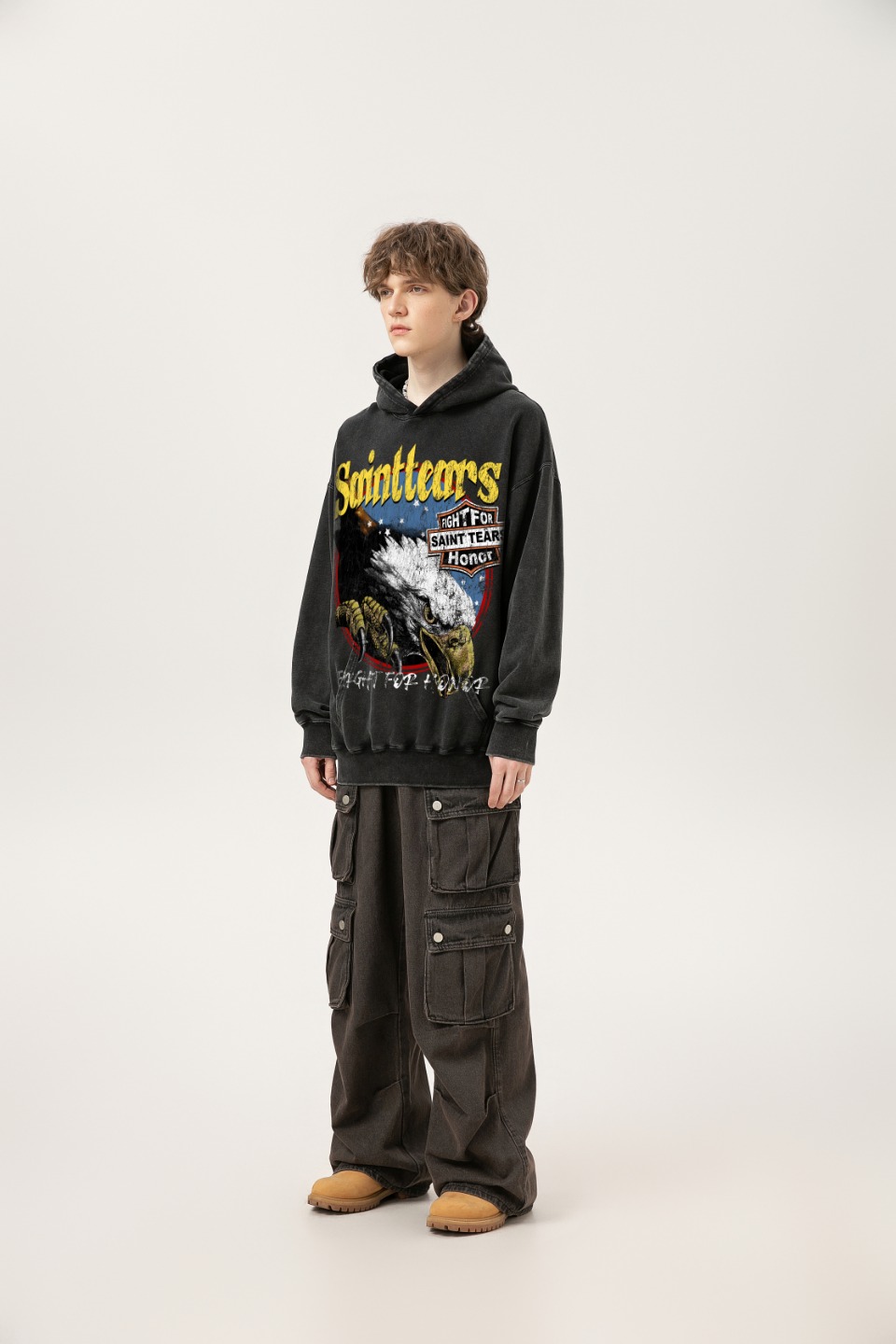 Vintage Water-Washing Hoodie in Saint Michael Style – SS WY7717, Blue/Black, M-XL Sizes - 图片 8