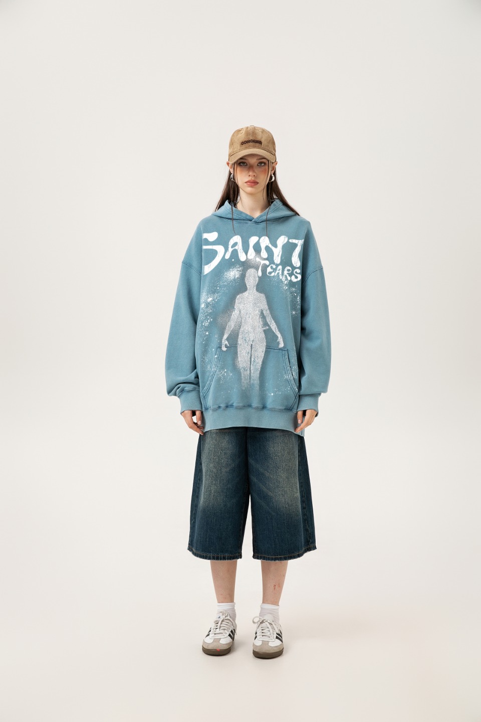 Saint Michael Vintage Hoodie in Water-Washing Blue and Black, Sizes M-XL, Section SS WY7716. - 图片 6