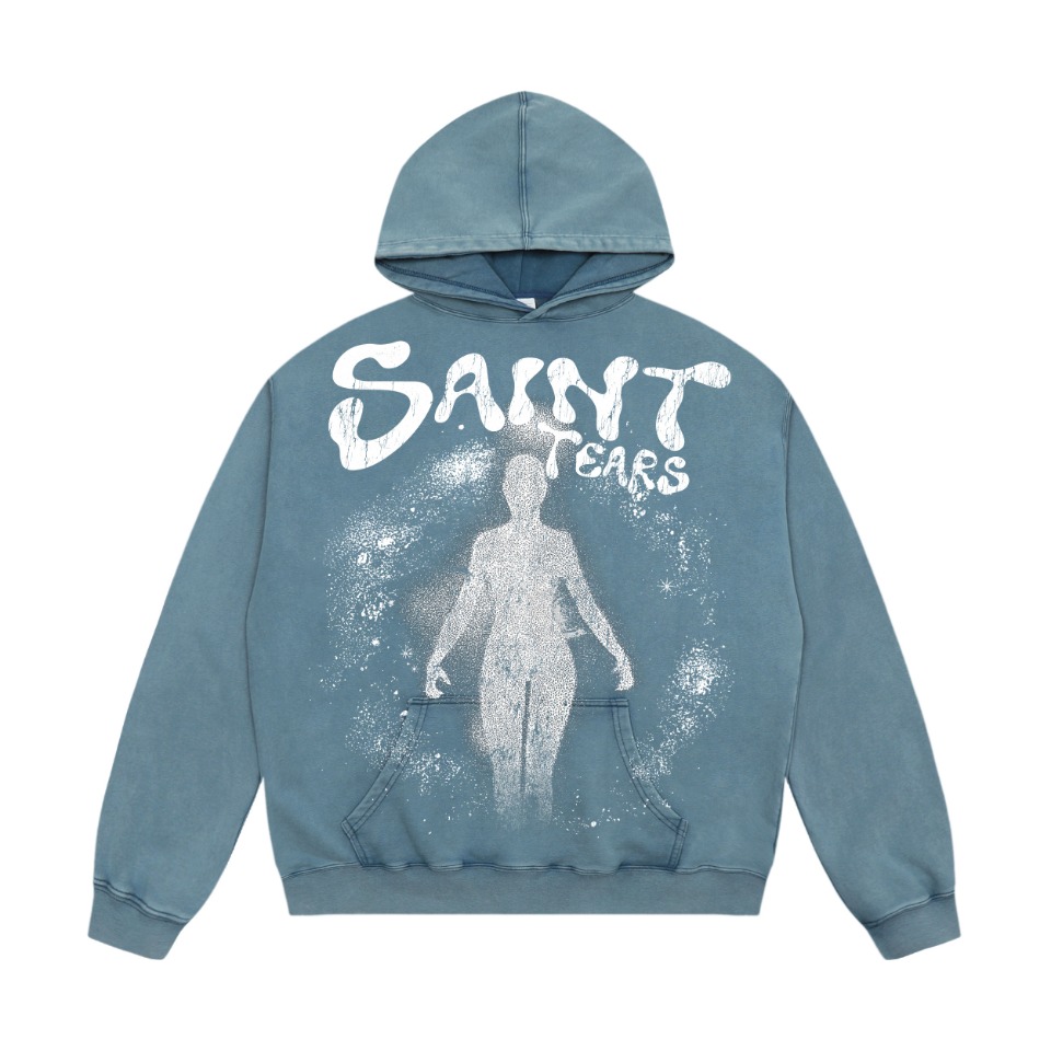 Saint Michael Vintage Hoodie in Water-Washing Blue and Black, Sizes M-XL, Section SS WY7716. - 图片 3