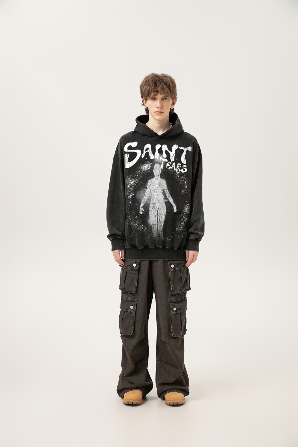 Saint Michael Vintage Hoodie in Water-Washing Blue and Black, Sizes M-XL, Section SS WY7716. - 图片 7