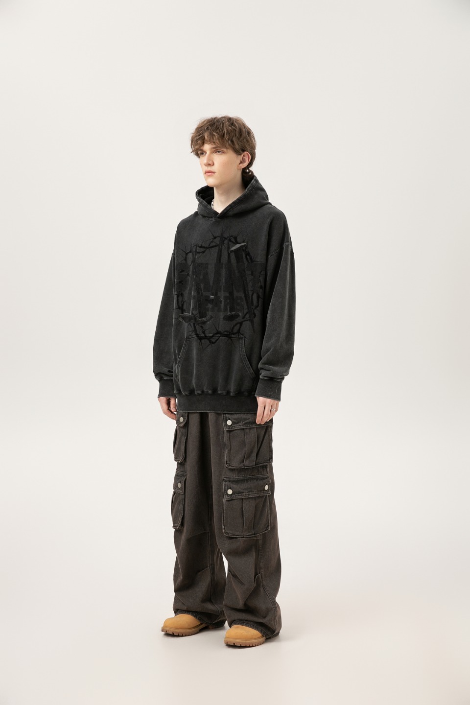 Vintage Hoodie in Ash Wash and Black Wash, Saint Michael Water, 400g – SS WY7712. - 图片 6