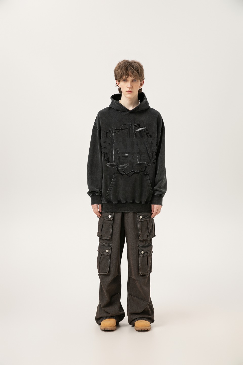 Vintage Hoodie in Ash Wash and Black Wash, Saint Michael Water, 400g – SS WY7712. - 图片 5