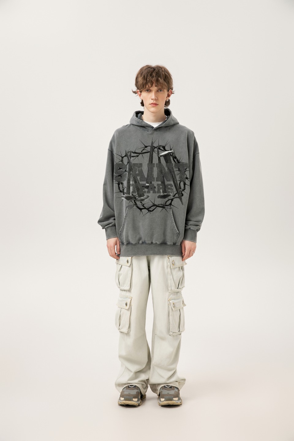 Vintage Hoodie in Ash Wash and Black Wash, Saint Michael Water, 400g – SS WY7712. - 图片 8