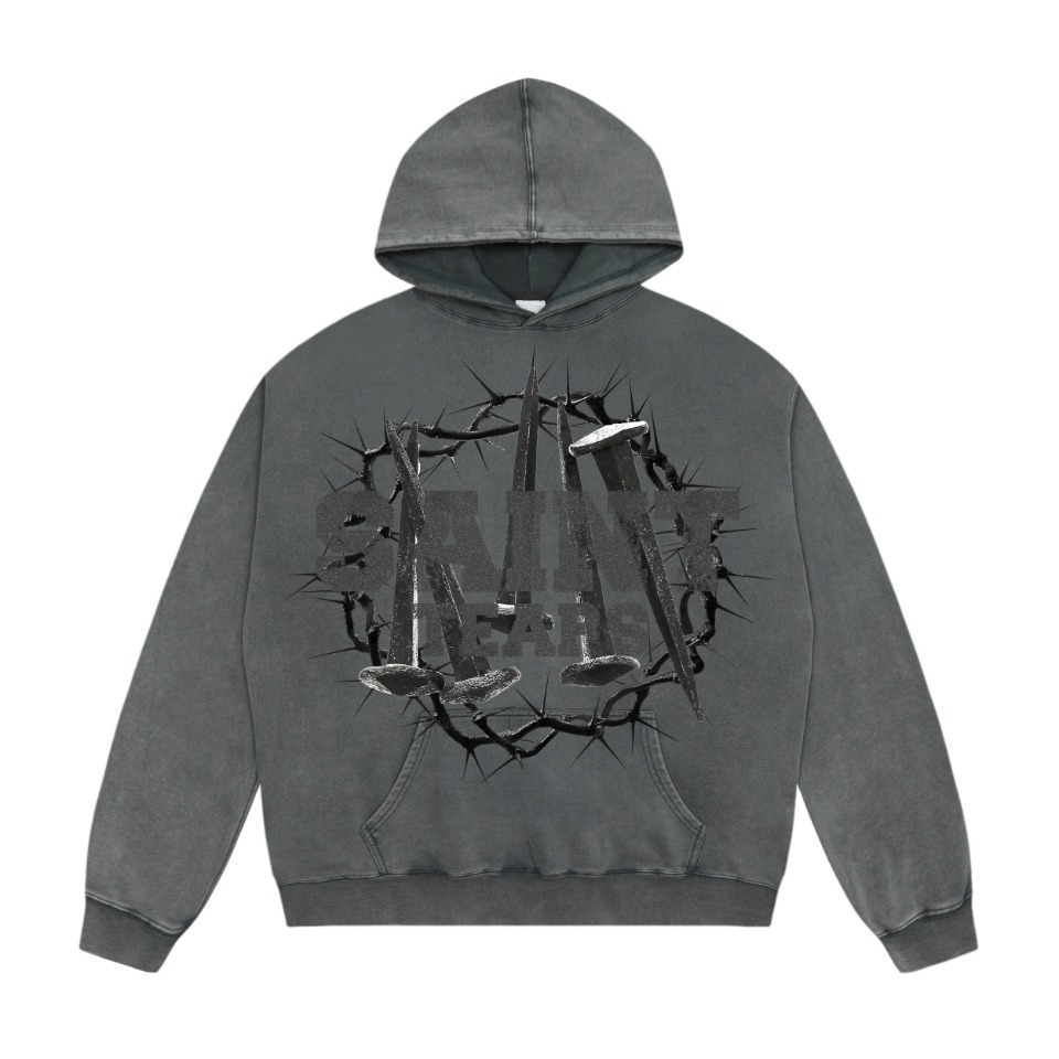Vintage Hoodie in Ash Wash and Black Wash, Saint Michael Water, 400g – SS WY7712.