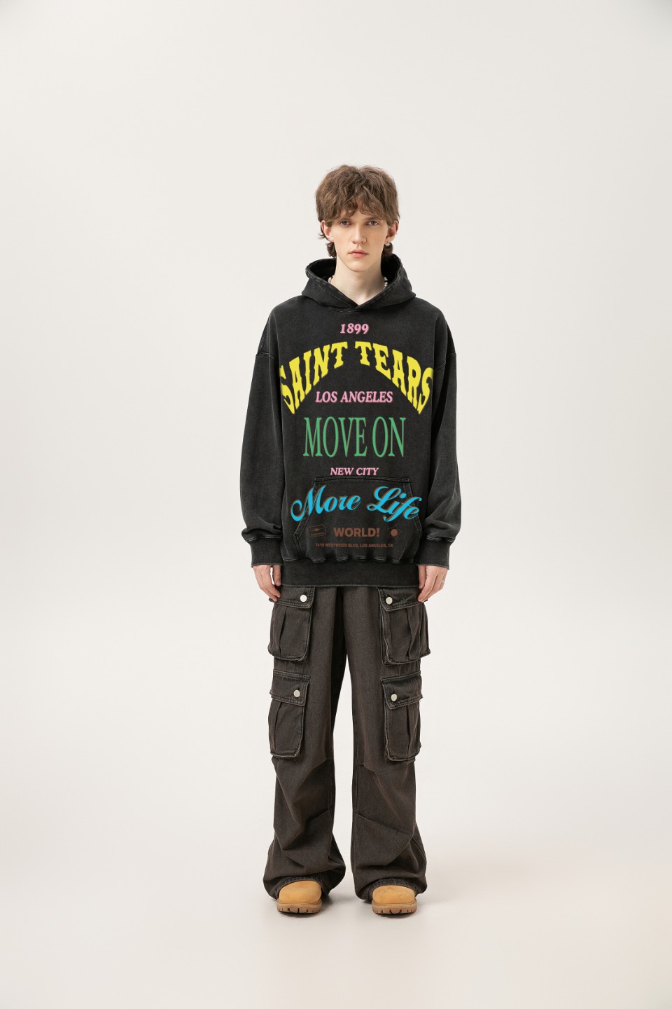 Saint Michael Vintage Hoodie in Ash Wash and Black Wash, 400g Salsa – Section SS WY7711. - 图片 4