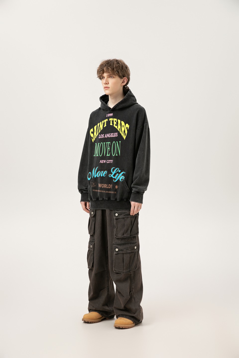 Saint Michael Vintage Hoodie in Ash Wash and Black Wash, 400g Salsa – Section SS WY7711. - 图片 3