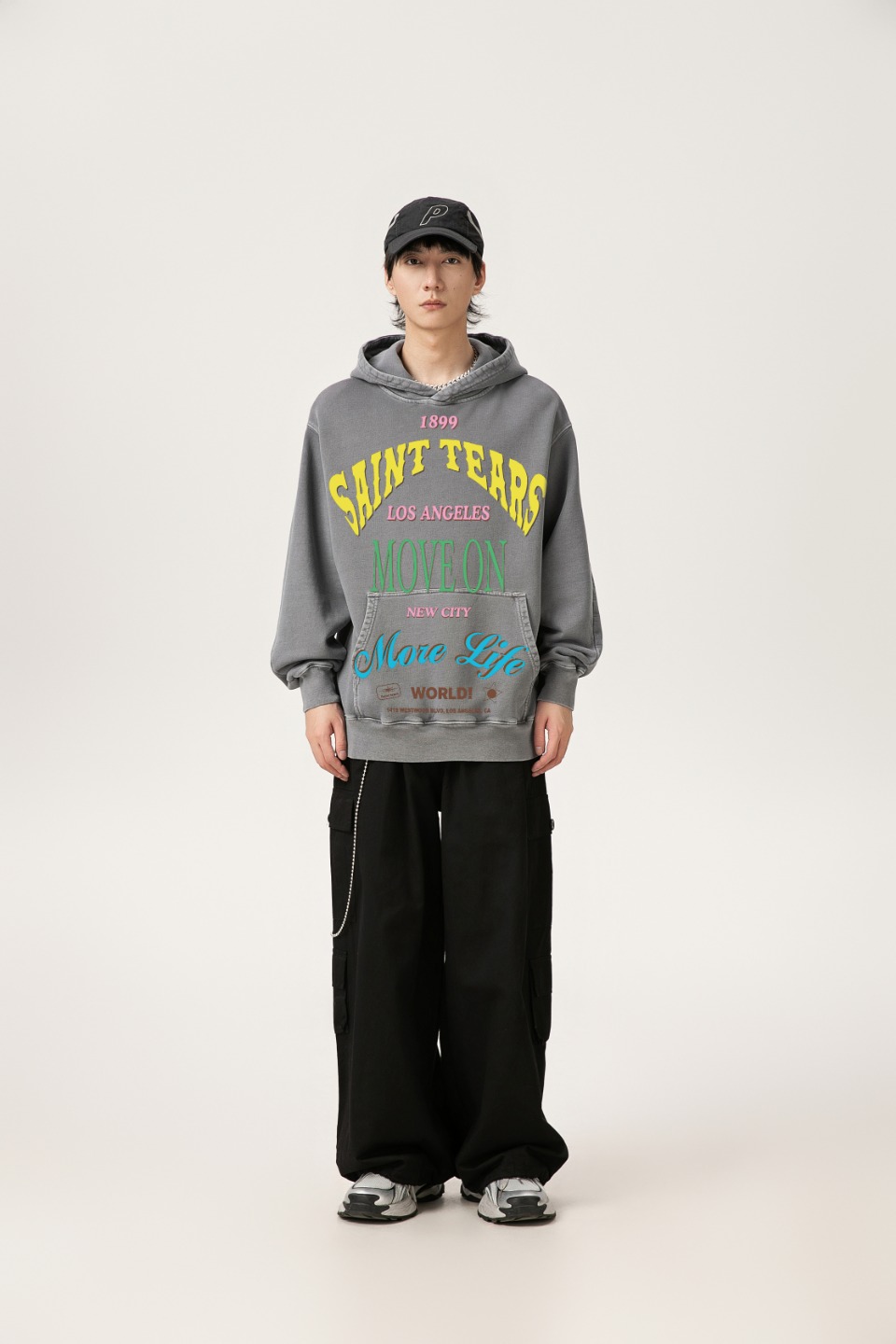 Saint Michael Vintage Hoodie in Ash Wash and Black Wash, 400g Salsa – Section SS WY7711. - 图片 5