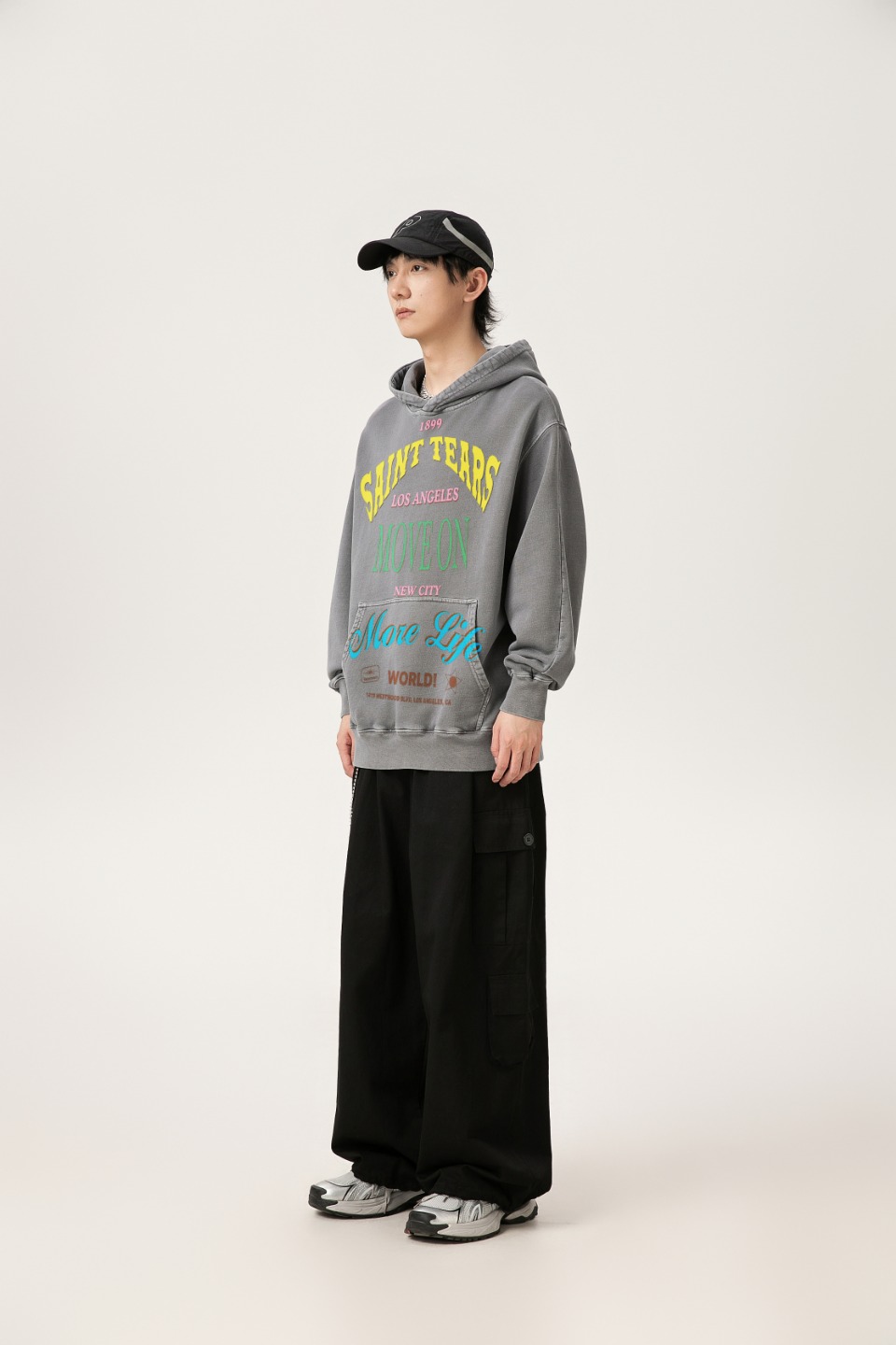 Saint Michael Vintage Hoodie in Ash Wash and Black Wash, 400g Salsa – Section SS WY7711. - 图片 7