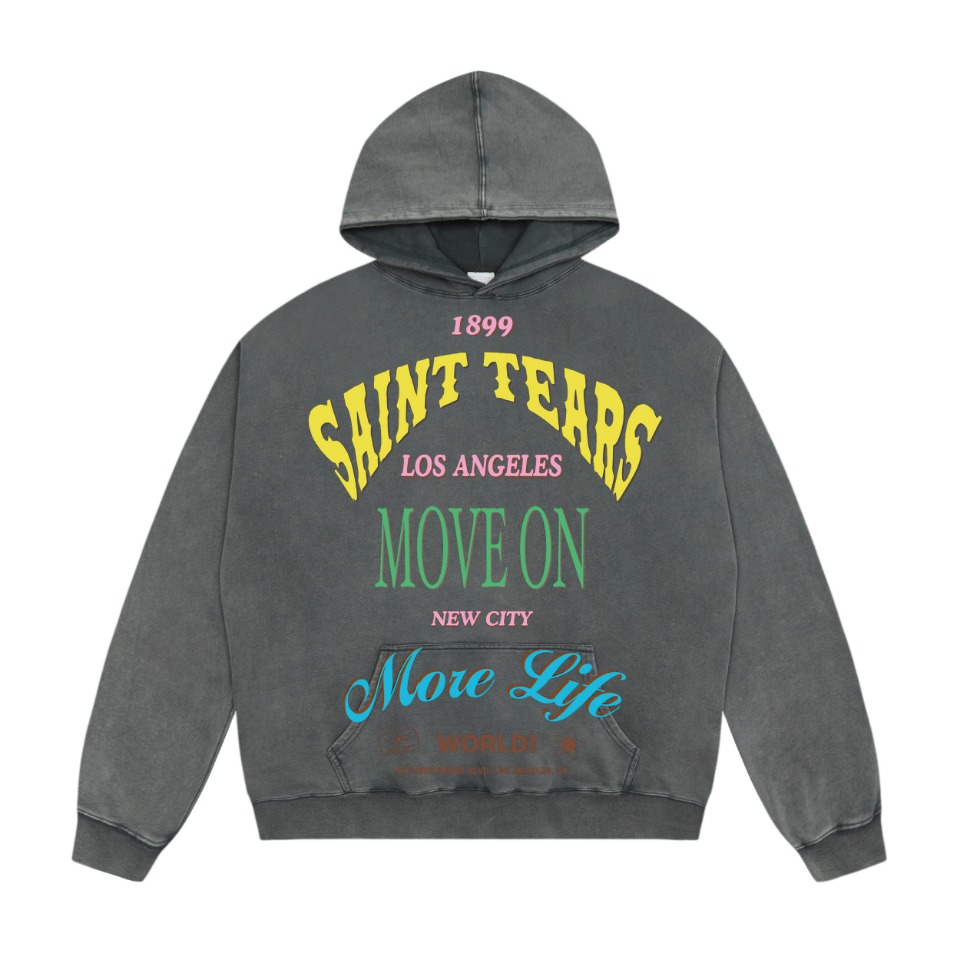 Saint Michael Vintage Hoodie in Ash Wash and Black Wash, 400g Salsa – Section SS WY7711.