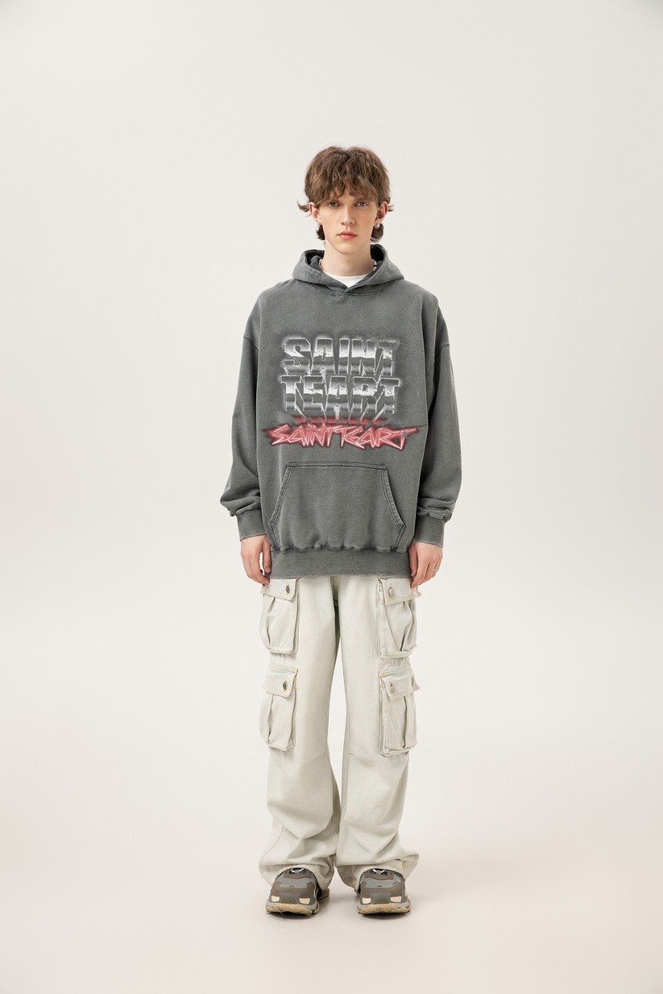 “Vintage Saint Michael Hoodie in Ash Wash, 400g Salsa – SS WY7723” - 图片 3