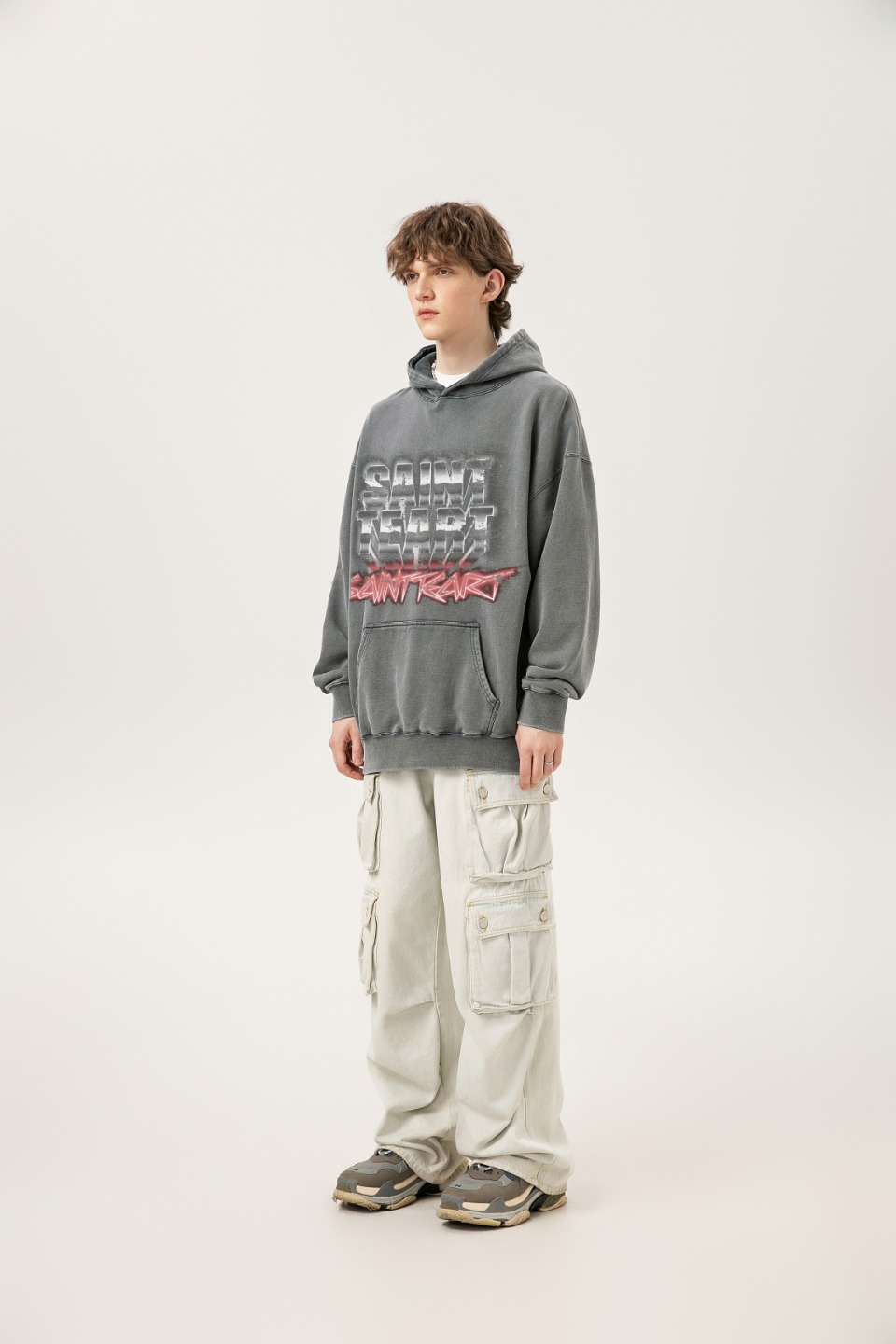 “Vintage Saint Michael Hoodie in Ash Wash, 400g Salsa – SS WY7723” - 图片 4