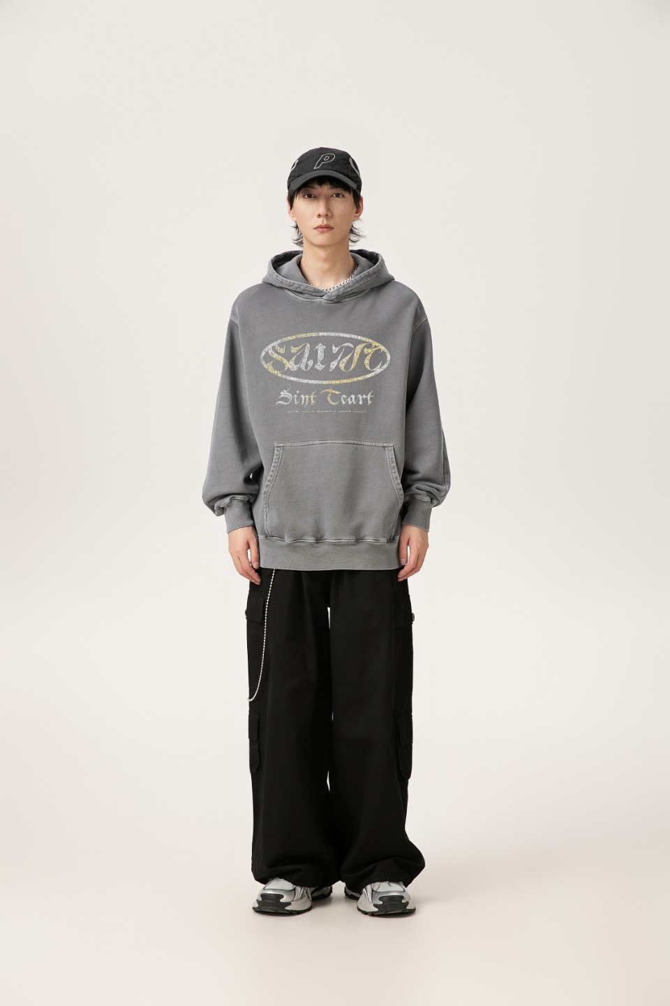 Vintage Water-Washed Saint Michael Hoodie in Blue and Ash, Sizes M-XL, Section SS WY7724. - 图片 9