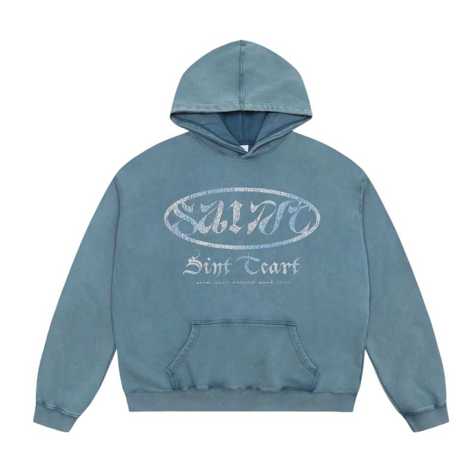 Vintage Water-Washed Saint Michael Hoodie in Blue and Ash, Sizes M-XL, Section SS WY7724. - 图片 3