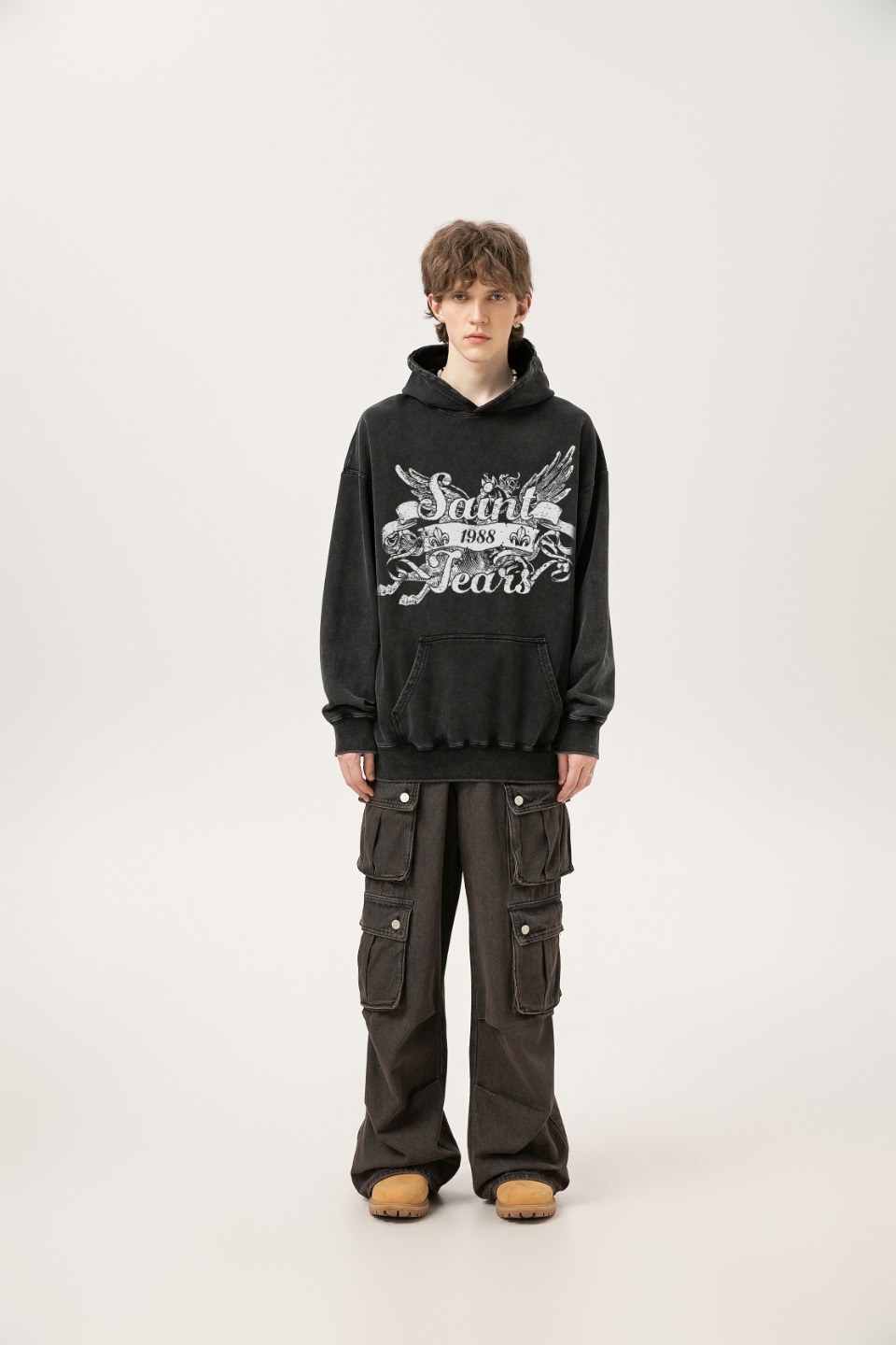 “Saint Michael Vintage Hoodie, Water Washing Black, Sizes M, L, XL” - 图片 4