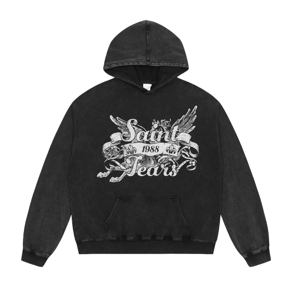 “Saint Michael Vintage Hoodie, Water Washing Black, Sizes M, L, XL”