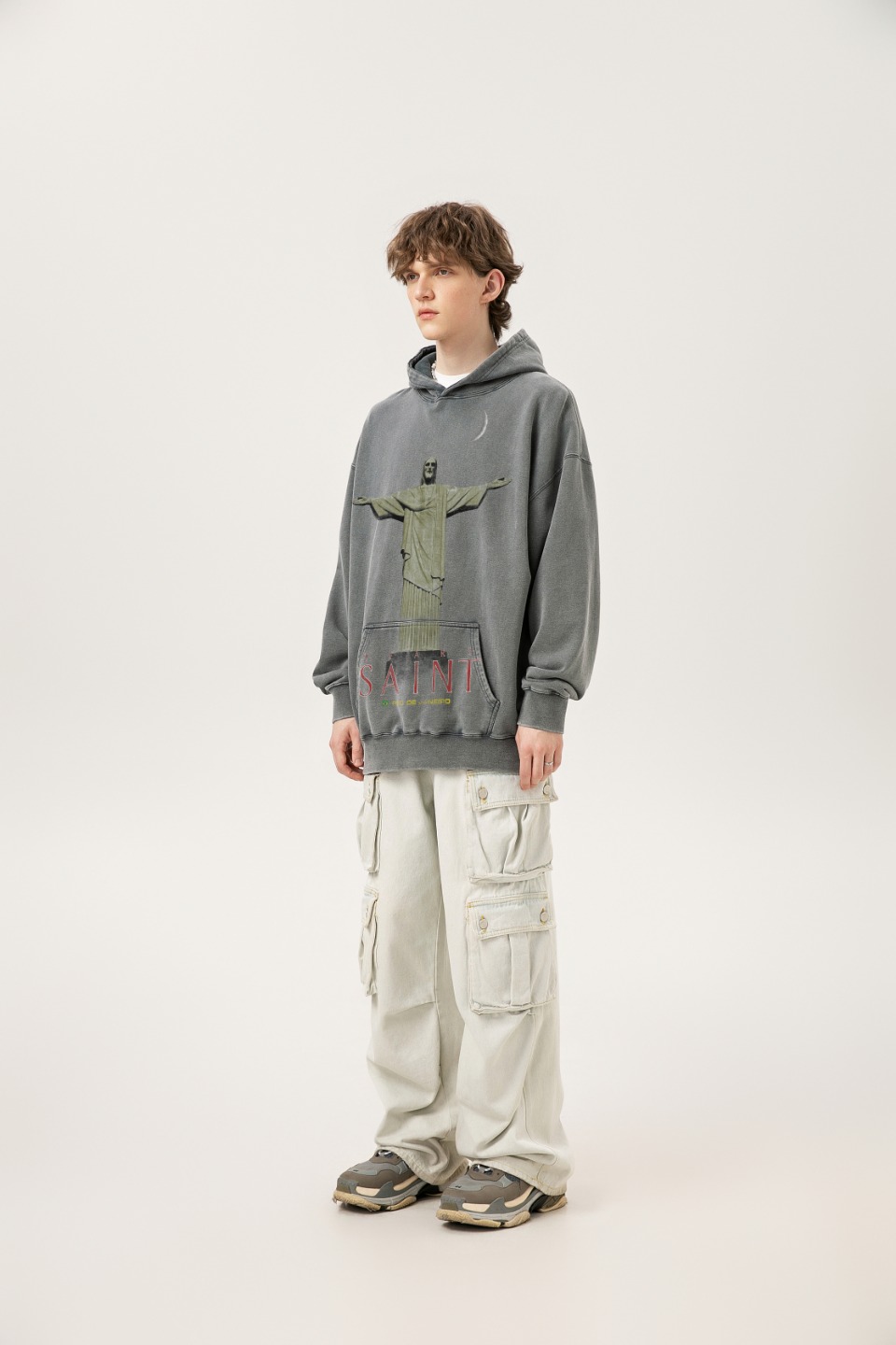 “Saint Michael Water Vintage Hoodie in Ash Wash and Black Wash, 400g” - 图片 5