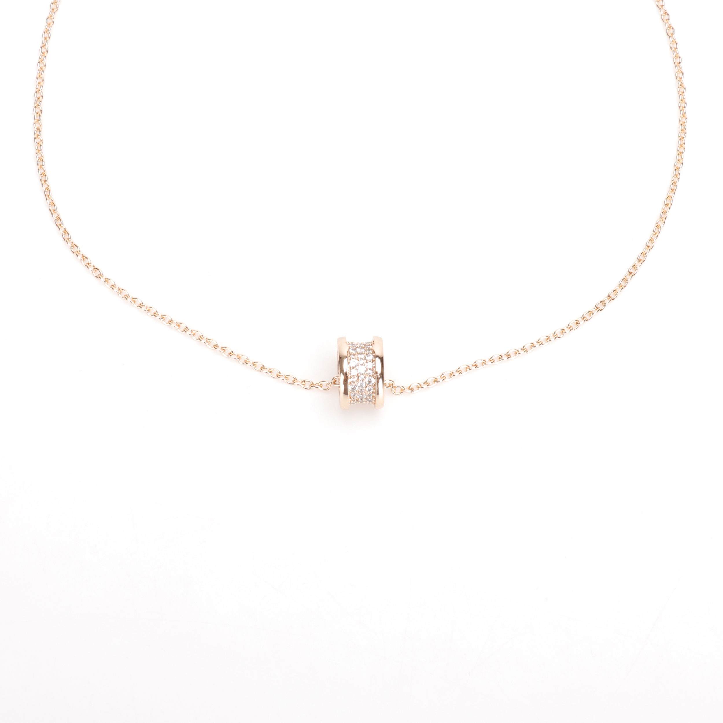 本地自取 BVLOARI宝格丽 小蛮腰玫瑰金满钻吊坠项链 18k镀金材质，明星们必备单品，国内一线五金厂代工，附全套包装，包装损坏扣除30元，谢谢谅解 Size：均码