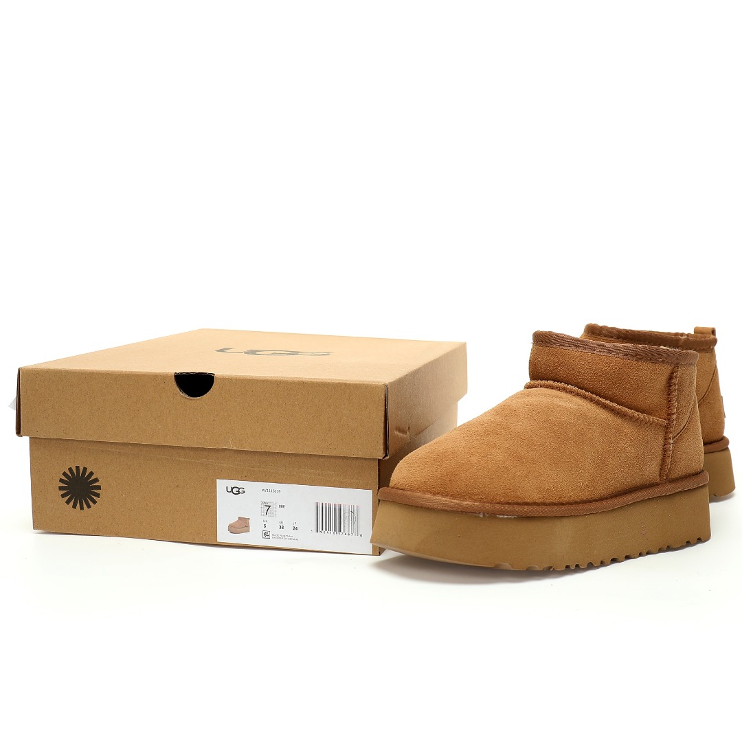 UGG W Classic Ultra Mini Platform Bovelty 新奇增强厚底版百搭厚底短靴“可乐深棕加绒”1116109-CHE