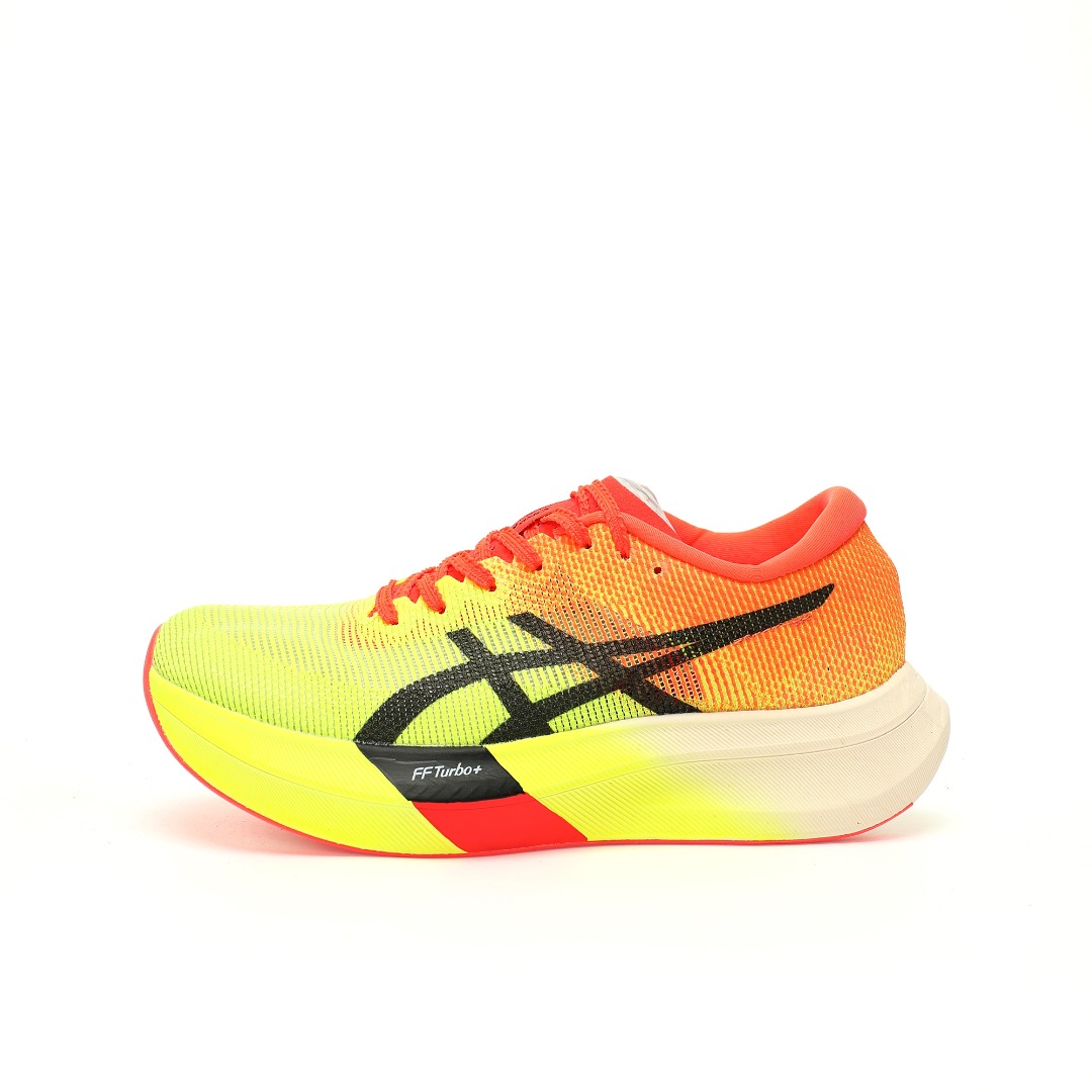 CX专供 纯原 【ASI】【新品实拍篇】升级N版#男鞋真标半码制#升级原楦开发版型#采用一体透气织绞综+压胶鞋面材质#鞋口圈柔软反绒皮材料#中底搭载FF Turbo Plus 泡棉缓震发泡工艺,支撑稳定#外置防滑耐磨大底片❗️日本专业跑鞋品牌-亚瑟士/Asics Metaspeed Sky Paris 进化版竞速马拉松巴黎系列低帮碳板竞速轻量透气缓震休闲运动跑步鞋“网织荧光绿太阳橙黑”1013A123-750 尺码：39 40 40.5 41.5 42 42.5 43.5 44 45 亚瑟士/ASICS全新旗舰Metaspeed Paris碳板竞速系列跑鞋正式登场，难以置信的轻，匹配不同跑者的跑步习惯，让突破PB更舒适，解锁进速新可能。 Metaspeed Edge Paris更大的碳板弯曲弧度（呈勺形几何形状）配合定制化鞋头上翘曲线，帮助跑者在启动阶段更大限度地提高控制力和平稳性，强化向前推进力。