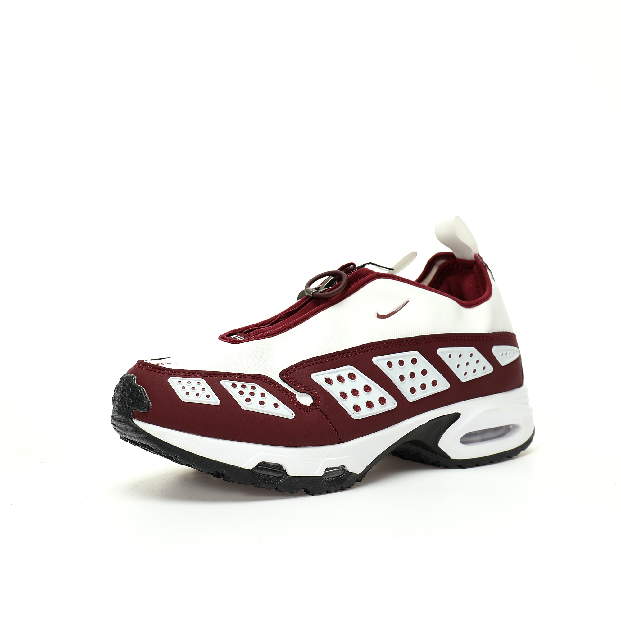 CX专供 独家纯原 【NK】 【新品实拍篇】优选H版#男女鞋半码制#采用牛巴革组合弹力布鞋面材料#中底高弹MD缓震组合开窗式Air气垫装置#外置防滑耐磨橡胶大底❗️这双经典阔别多年回归！耐克Nike Wmns Air Max SNDR Sunder"Night Maroon"森德系列低帮气垫百搭增高休闲运动慢跑鞋“酒红白黑”FZ2068-003 尺码：36 36.5 37.5 38 38.5 39 40 40.5 41 42 42.5 43 44 45 46 创新 Air Max SNDR 自 1999 年便走在时代尖端，如今强势回归，气势更胜以往。从鞋跟周围的稳固贴合感到拉鍊鞋罩，这款传奇运动鞋不断打破框架。以张力十足的配色混搭黑色装饰片与活力四射的活力粉鞋罩。经典反光缝片与亮眼白色形成抢眼对比效果。鞋跟还配有 Max Air 缓震系统，前足则以 Nike Air 打造卓越弹力和舒适度。拉开鞋罩拉鍊，即露出「6453」字样，向 Nike 全球办公室电话号码的末 4 码致敬，这一组数字可在电话键盘上拼出英文字母的 N-I-K-E。