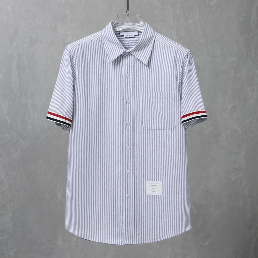“Thom Browne Striped Short-Sleeve Shirt in High-Quality Oxford Twirl”