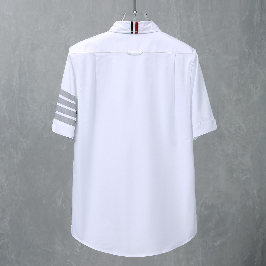Thom Browne TB Shirt: High-Quality White Shirt with Gray Bars and Transparent Buttons - 图片 3