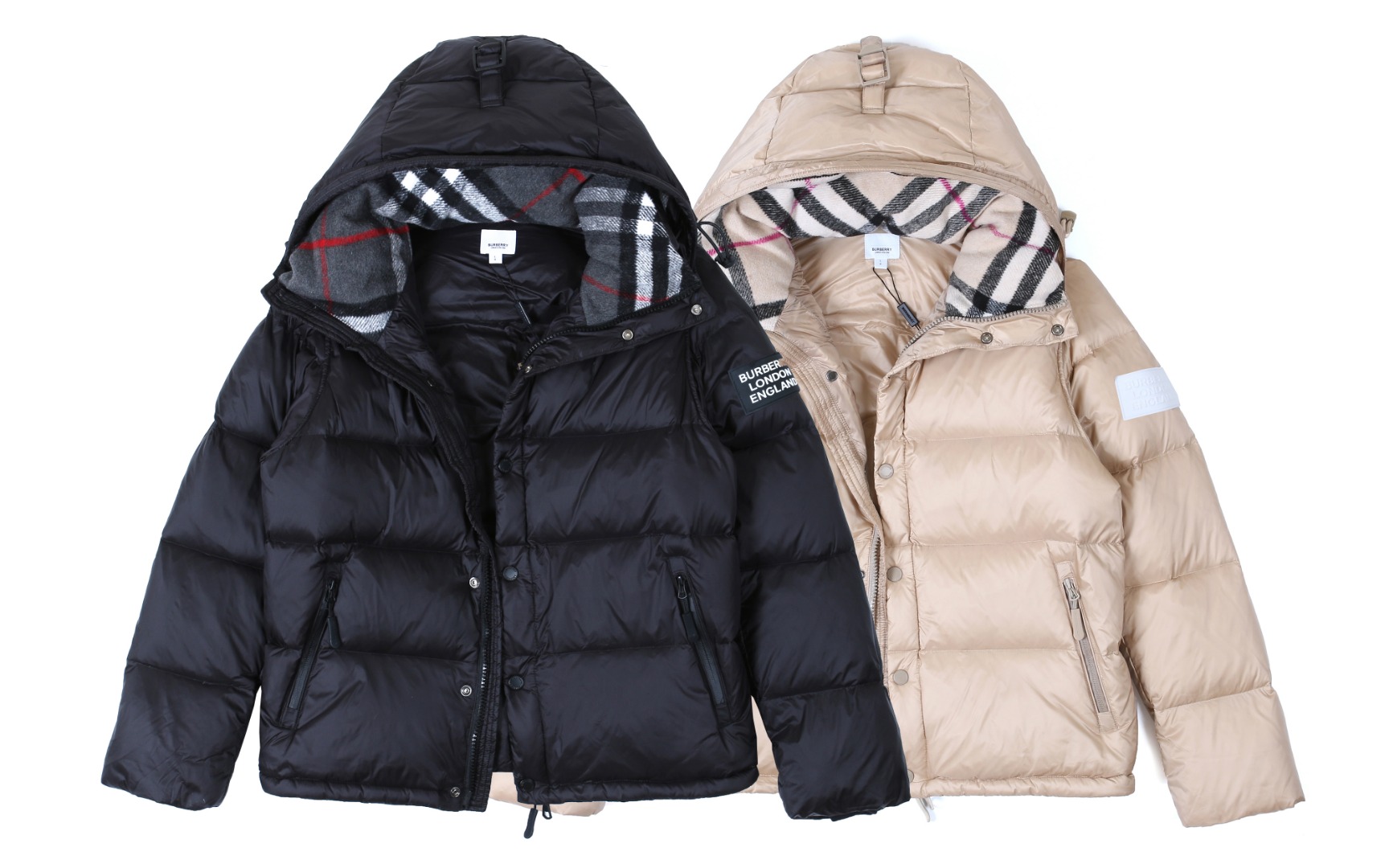N.º de modelo~~F281 Abrigo de plumas desmontable de Burberry, estilo separado. BURBERRY/abrigo de plumas con capucha y …