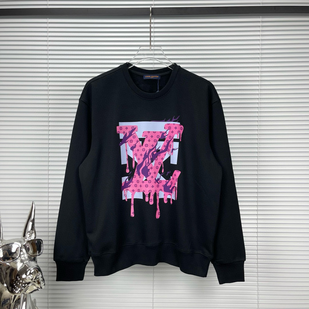 Louis Vuitton Kleding Sweatshirts Zwart Wit Afdrukken Unisex Fashion