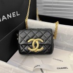 Chanel Sacos de Mini Preto Couro de cera oleosa Vintage Correntes 1 Chanel Sacos de Mini Preto Couro de cera oleosa Vintage Correntes