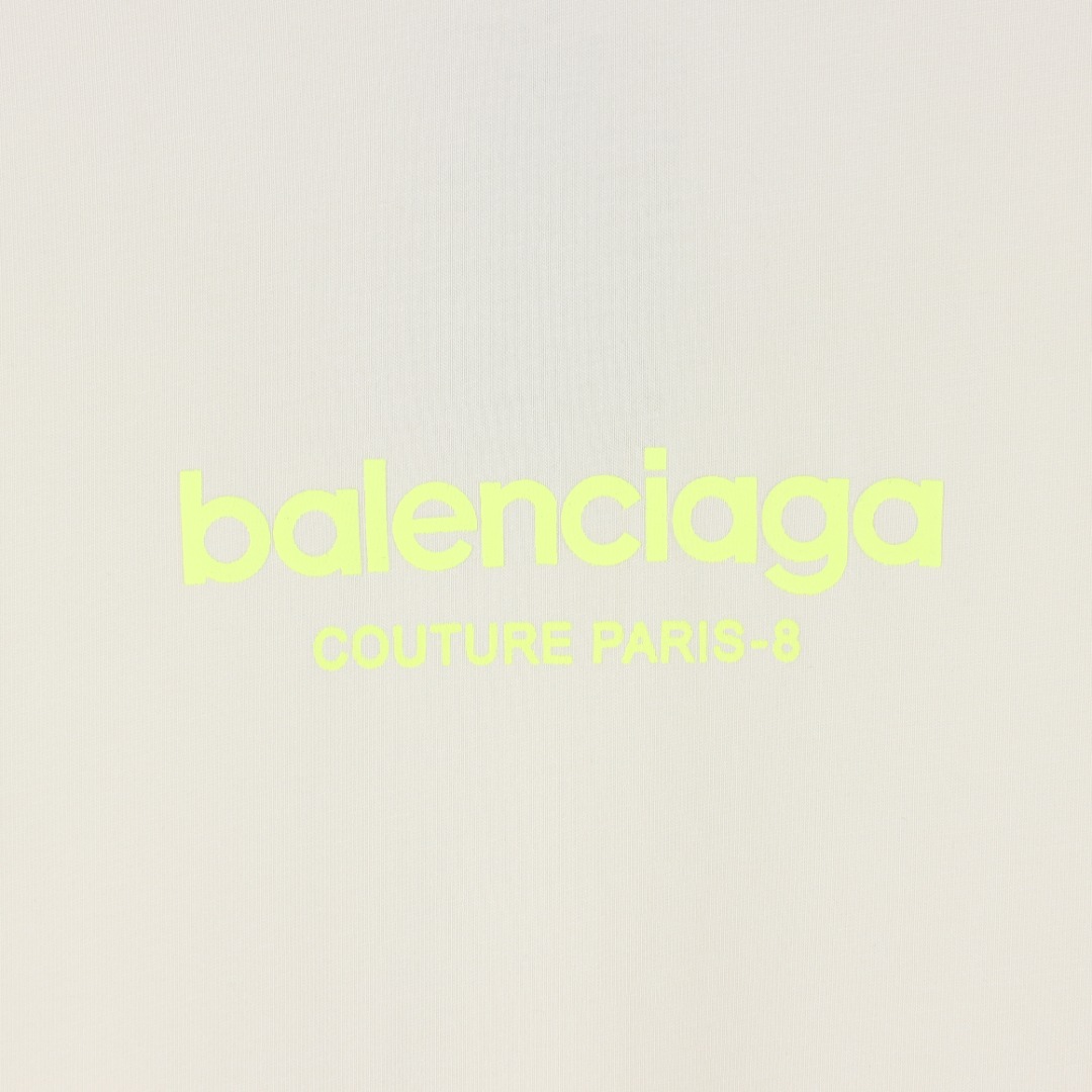 BALENCIAGA/巴黎世家BLCG 荧光字母印花短袖T恤 杏白 深灰