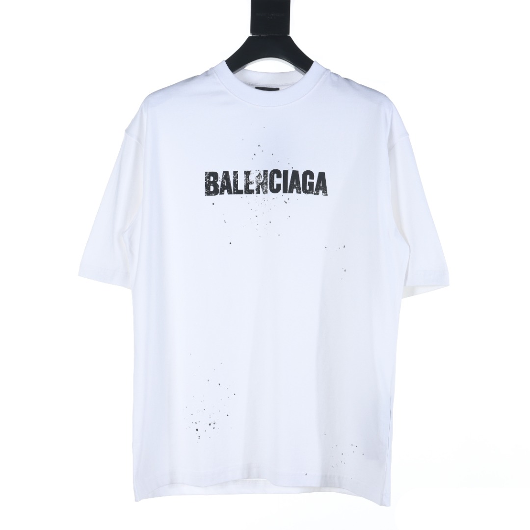 BALENCIAGA/巴黎世家BLCG 斑驳字母泼墨印花短袖T恤