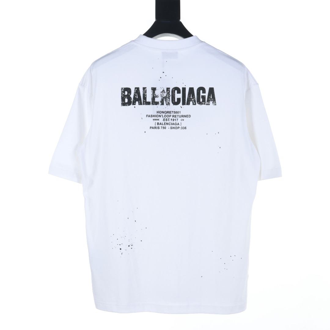 BALENCIAGA/巴黎世家BLCG 斑驳字母泼墨印花短袖T恤