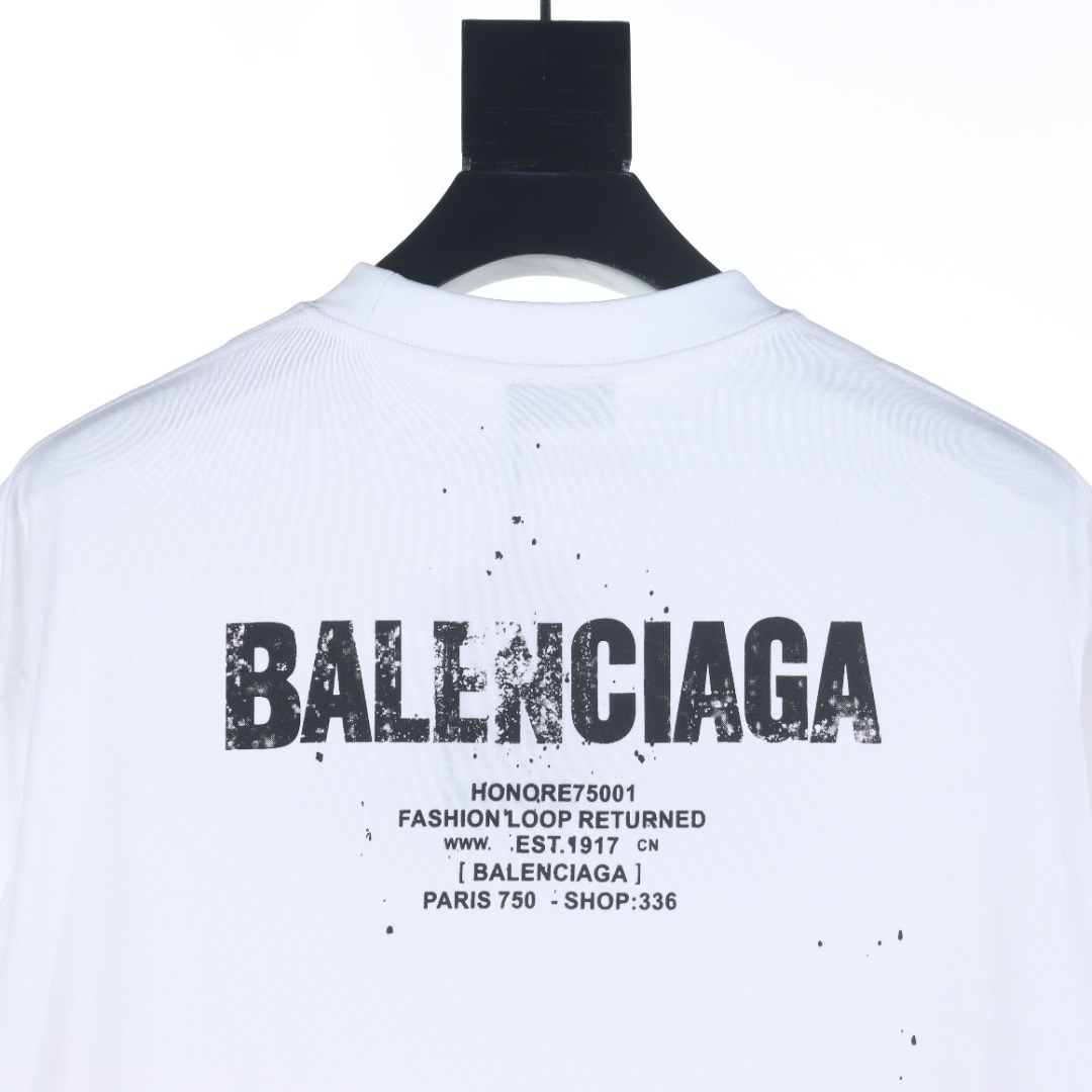 BALENCIAGA/巴黎世家BLCG 斑驳字母泼墨印花短袖T恤