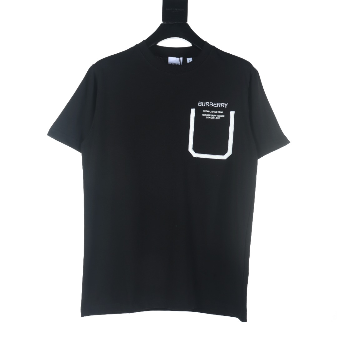 Burberry Odzież T-Shirt Czarny Biały Hafty Bawełna Krótki rękaw