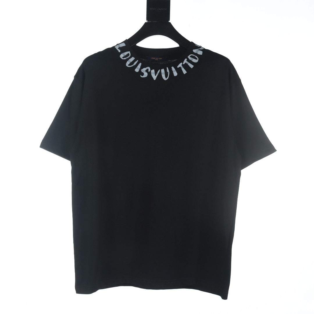 Louis Vuitton Odzież T-Shirt Czarny Biały Bawełna Fashion Krótki rękaw