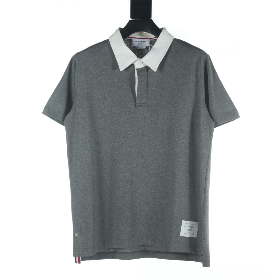 THOM BROWNE TB 24 colección de principios de primavera, Polo de manga corta con cuello de contraste, tela de punto liso…
