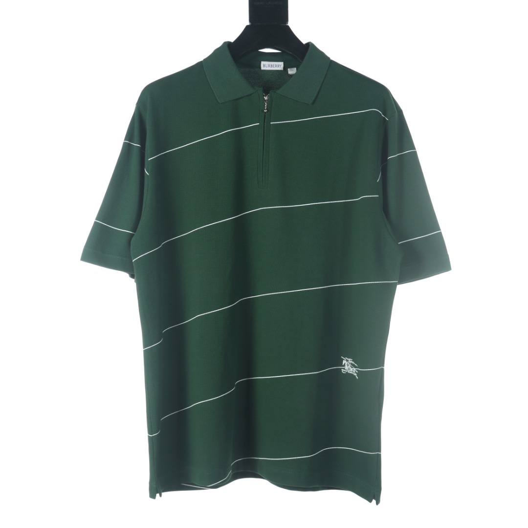 Burberry Burberry巴宝莉BBR 战马绣花半拉链横条短袖POLO衫