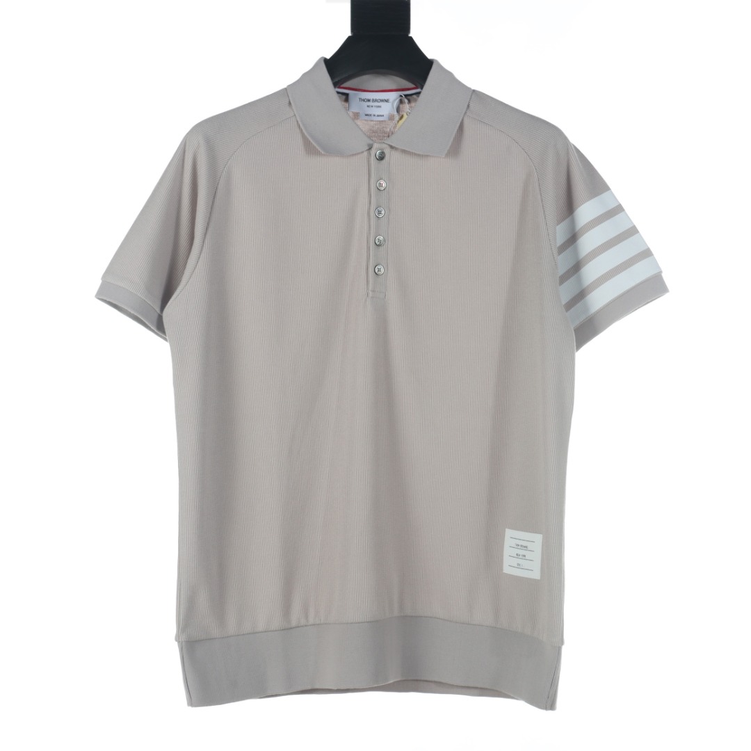 Polo de manga corta Thom Browne TB con cuatro barras de agua y cuero grabado, tejido y teñido personalizado de 410g (45…
